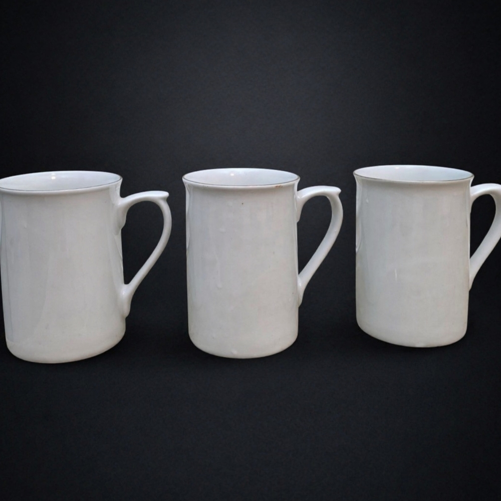 Set of 3 Gibson Everyday White Ceramic Coffee Mugs Minimalist Tea Cups